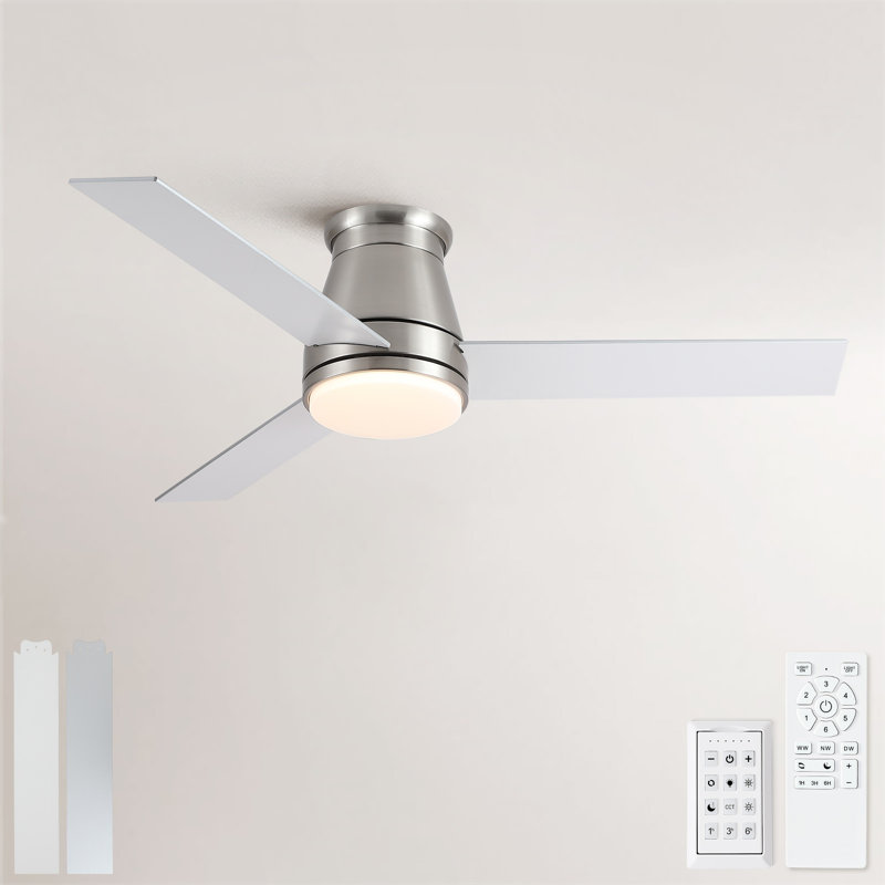 Ventilateur de plafond encastré moderne Homelover 48 po avec éclairage, profil bas, 6 vitesses, moteur CC silencieux et réversible