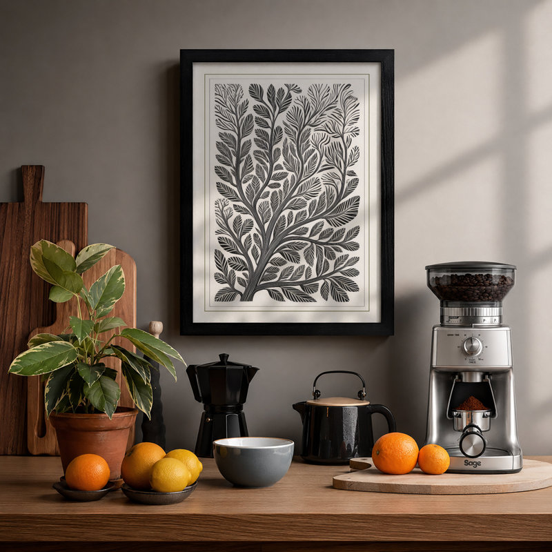 Woodcut Botanical - Framed Print, A1 - 84.1 x 59.4 cm, Black