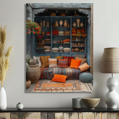 Orange bleu bohémien bazar Boho - art mural du Maroc, salon