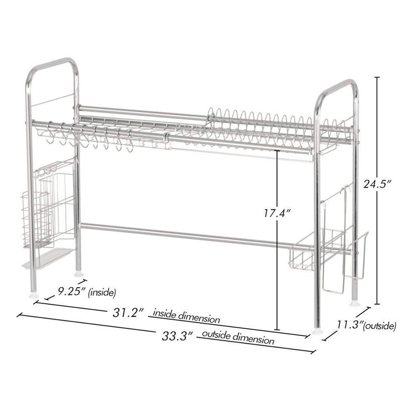Égouttoir à vaisselle en acier inoxydable NEX, Argent, H 24,5 po x l 33,3 po x P 11,3 po