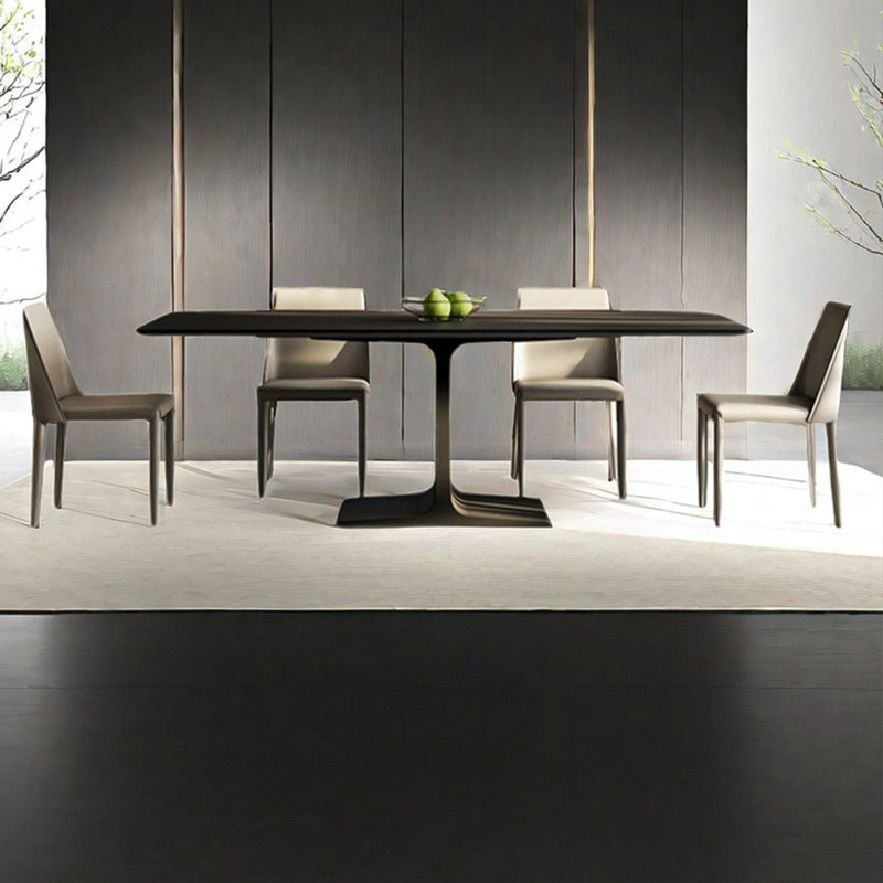 Italian simple black matte dining table sets, 29.53"H x 62.99"L x 31.5"W