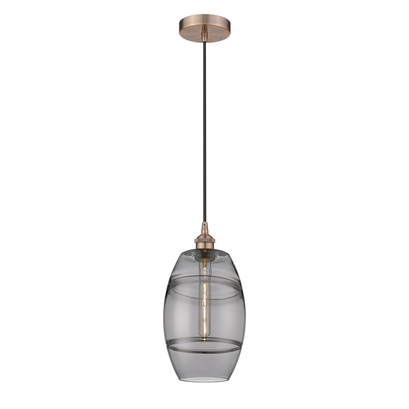 Mini-luminaire suspendu 1 lumière Edison Bettylou-616-G557, H 9,88 po x l 8 po x P 8 po, Gris fumée clair, Cuivre antique