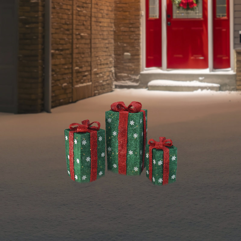 Ensemble de 3 grandes boîtes-cadeaux lumineuses vertes