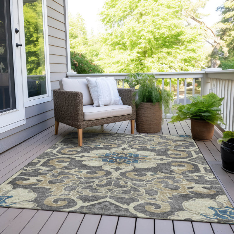 Tapis beige intérieur / extérieur lavable à la machine, Rectangle 10 pi x 14 pi