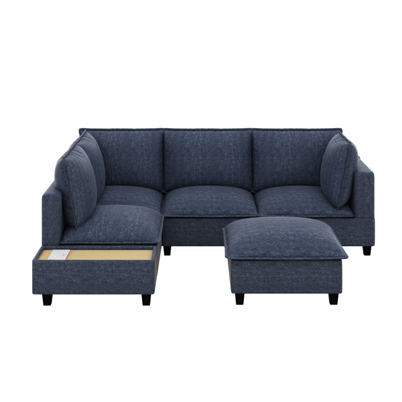 Ensemble de canapé modulaire moderne en chenille en U de 90 po, canapé modulaire avec repose-pieds mobile, table basse avec dispositifs de chargement cachés