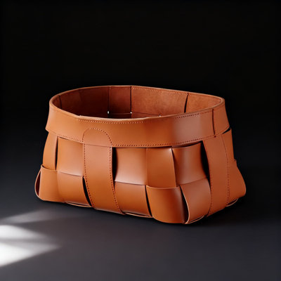 Orange, brun, petit panier de rangement en cuir tissé à la main pour les vêtements, les jouets, la literie et les tissus, organisateur de designer multifonctionnel pour une décoration intérieure élégante