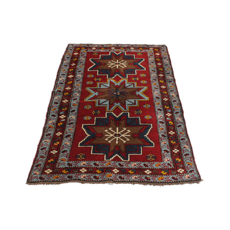Tapis tribal Kazak rouge et bleu 4 x 6