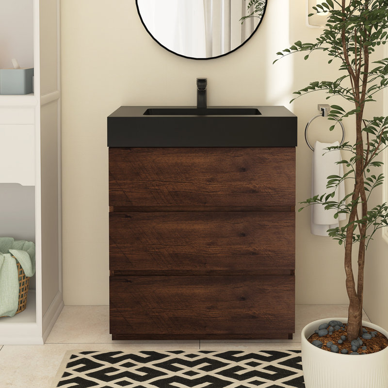 Meuble-lavabo simple Reniel, Noir, noir, noir, noir, Noyer, 30"