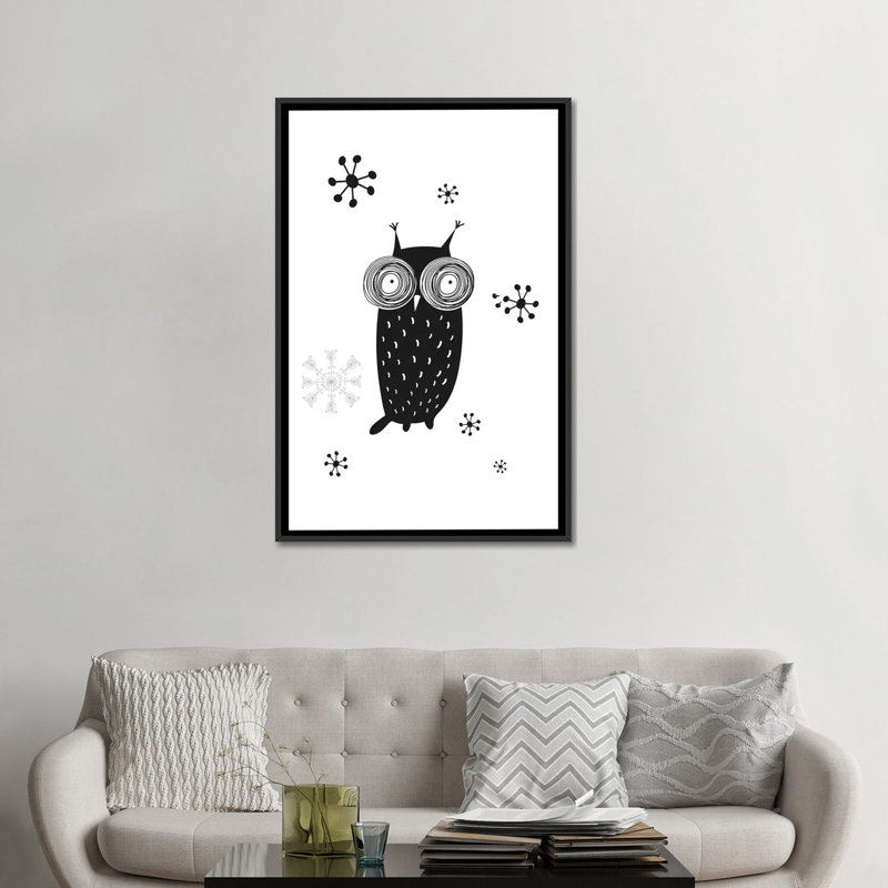 « hibou i », impression sur toile, H 26 po x l 18 po x P 1,5 po, Toile avec cadre noir, Pas de tapis