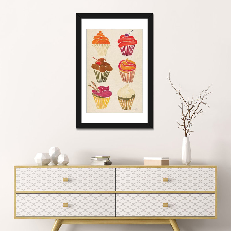 Strickler Cupcakes, H 24 po x l 16 po x P 1 po, Papier d'art encadré noir, Blanc