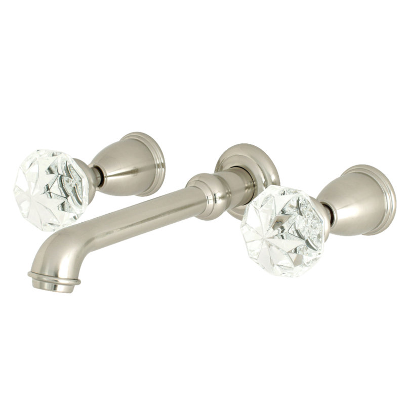 Kingston Brass Krystal Onyx Two-Handle 3-Hole Wall Mount Bathroom Faucet, Brushed Nickel
