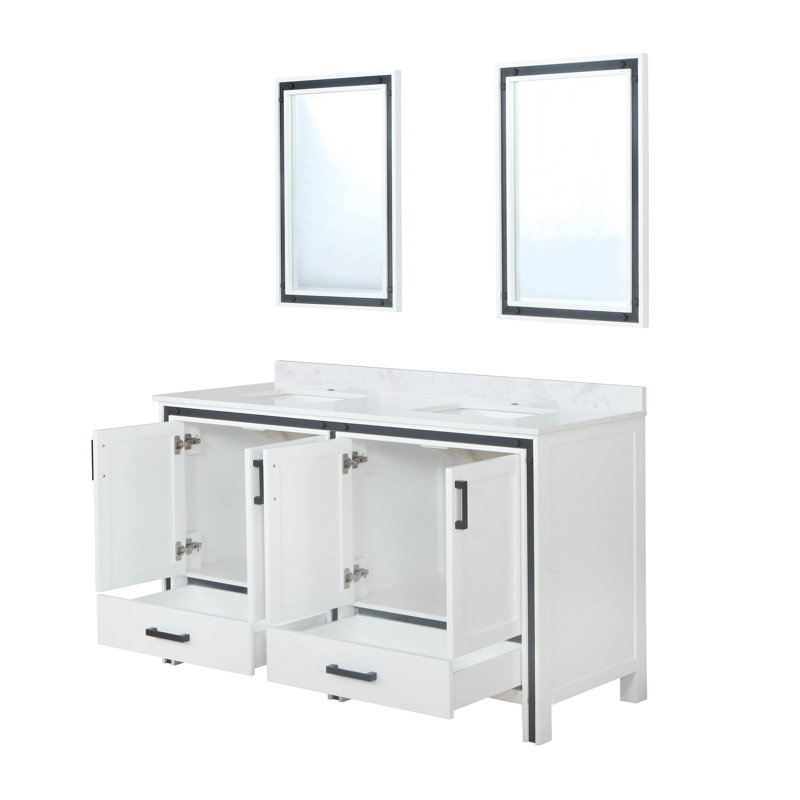 Ziva 60 in W x 22 in D Double Bath Vanity, White Top and 22 in Mirrors, Rustic Barnwood, White Cultured Marble