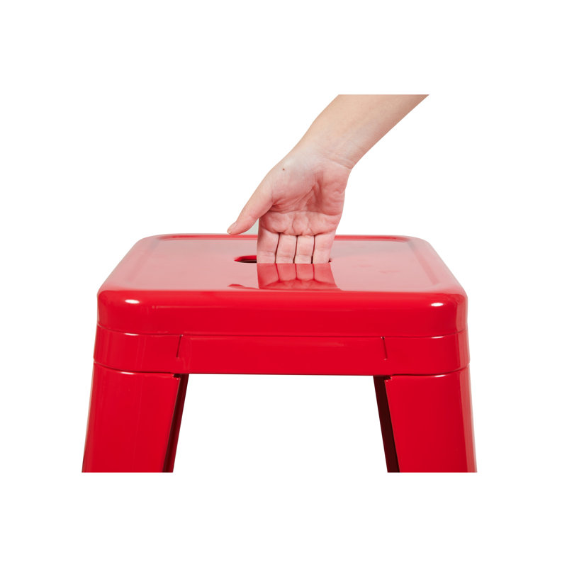 Tabourets de bar sans dossier en métal rouge, hauteur de comptoir 61 cm (24 pouces), ensemble de 4, matériau imperméable, pour les zones humides, structure rouge robuste, montage facile, idéal pour îlot de cuisine ou maison