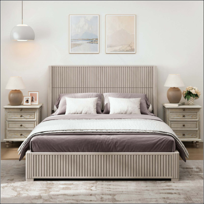 Structure de lit plateforme en bois massif avec tête de lit, lit à lattes en bois sur pied, aucun sommier requis, assemblage facile pour la chambre à coucher