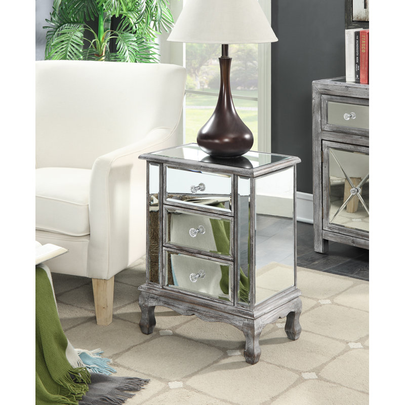Denizhan 3 - Drawer End Table, Weathered Gray Mirror