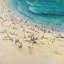 Summer Crowd at the Beach - Turquoise, reproduction encadrée