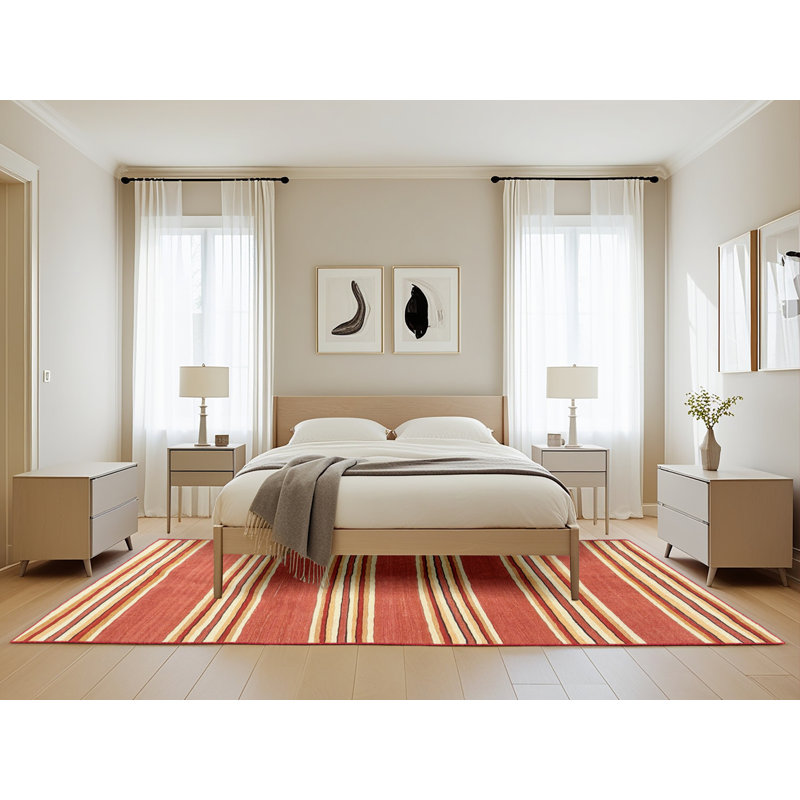 Tapis contemporain orange / jaune, Rectangle 5 pi x 8 pi