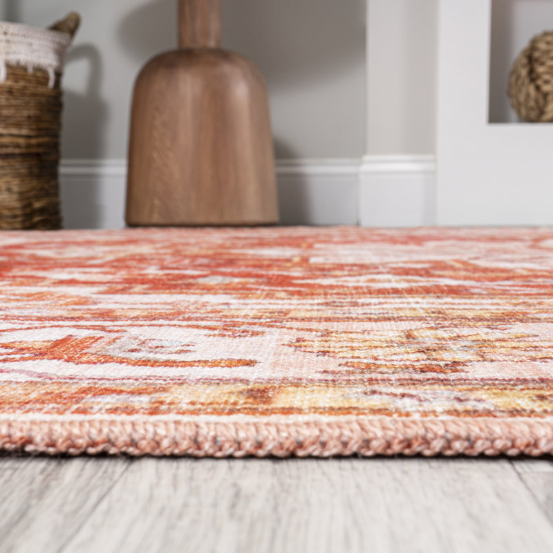 Tapis orange / crème Lesak, Carré 6 pi