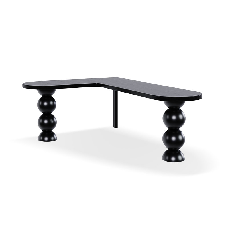 Bureau noir en bois massif en forme de L, Retour à gauche, H 29,53 po x l 70,87 po x P 47,24 po