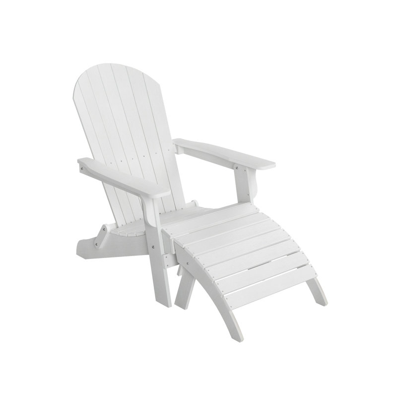 Arrlo Foldable Outdoor Adirondack Chair With Ottoman, White