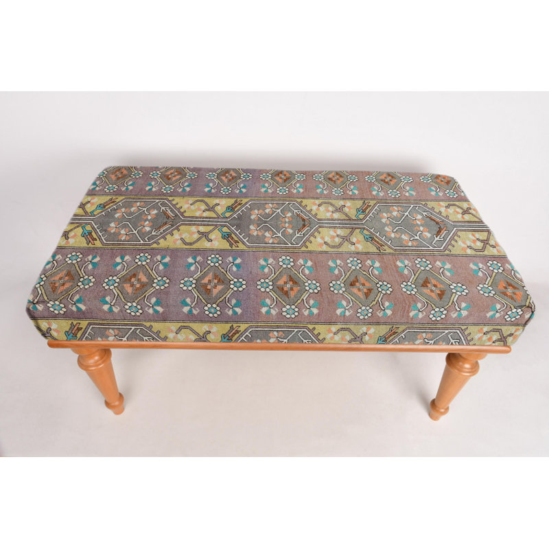 Cotton Upholstered Bench, Black, 45cm H x 90cm W x 45cm D