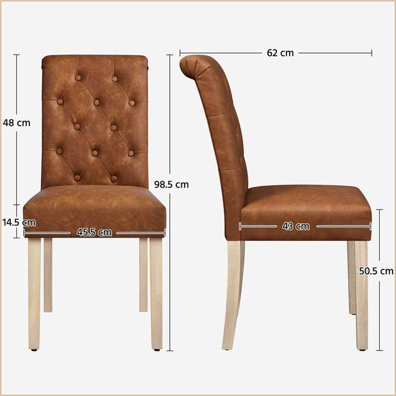Padded Classic High Back Upholstered Dining Chairs With Solid Wood Legs, Leather-Retro Brown