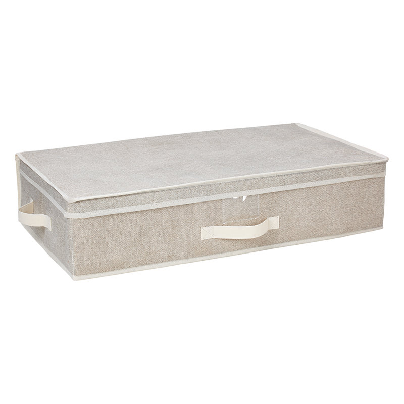Beige Collapsible Plastic Under Bed Storage Box with Lid