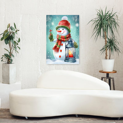Fête de bonhomme de neige lanterne abstraite, paysage contemporain d'art mural