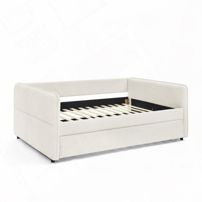 Boucle Fabric Daybed with Trundle Upholstered Sofa Bed