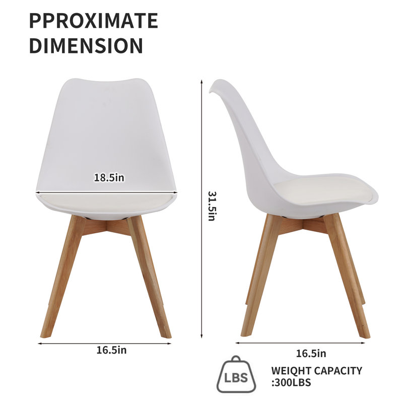 Set Of Four Dining Chairs With Wooden Legs For Kitchen And Dining Room, White