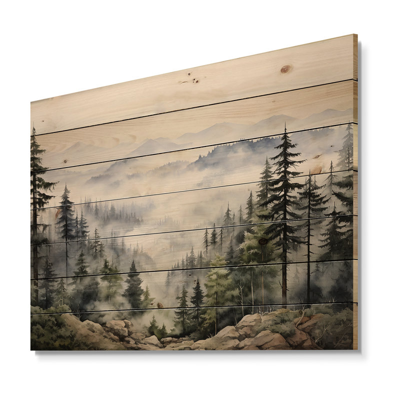 «Pine Misty Mountain I», impression sur bois naturel, H 10 po x l 20 po x P 0,78 po
