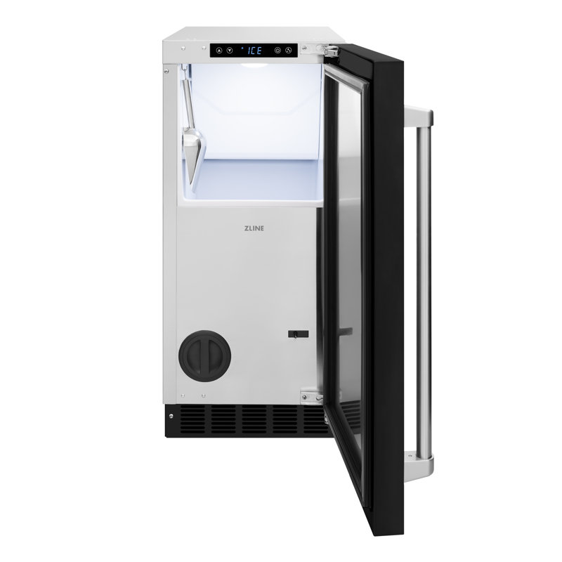 ZLINE Autograph 15 inch Touchstone Clear Cube Ice Maker w/ Polished Gold Handle, Black Matte/Stainless Steel