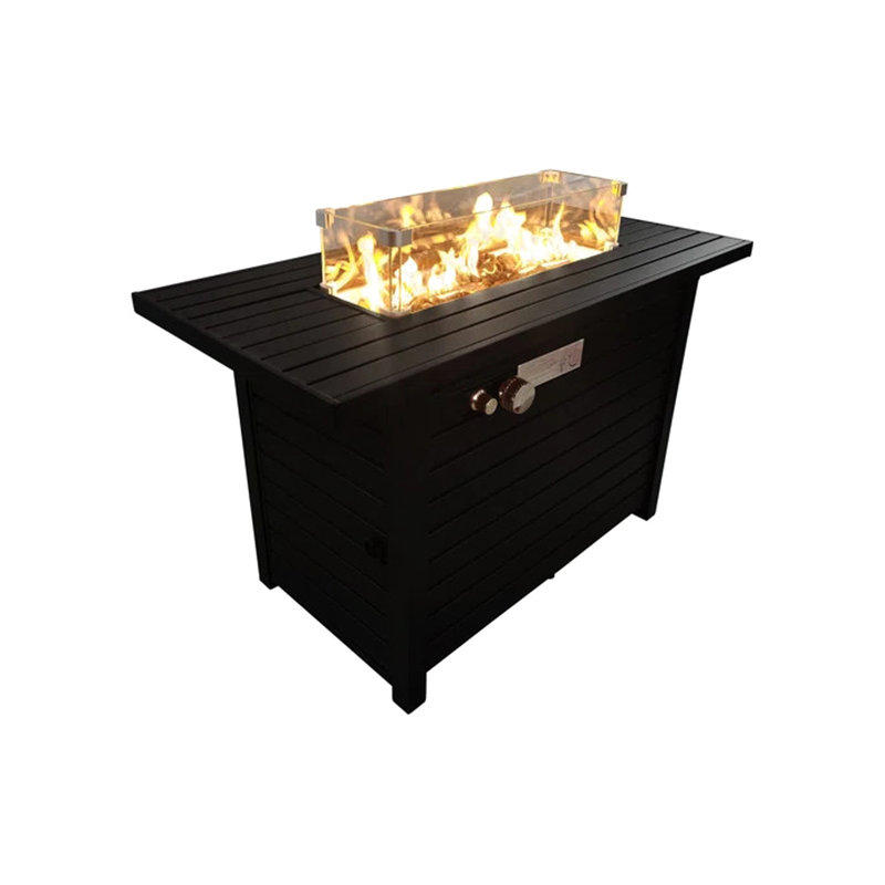 24" Steel Propane Fire Pit Table With Cover - Transform Your Patio Into A Peaceful Spot. Structure, Neutral Shade. Airy Slatted Base. Fireplace Lid, Cover, Lava Rocks, Glass Beads. Easy Ignition