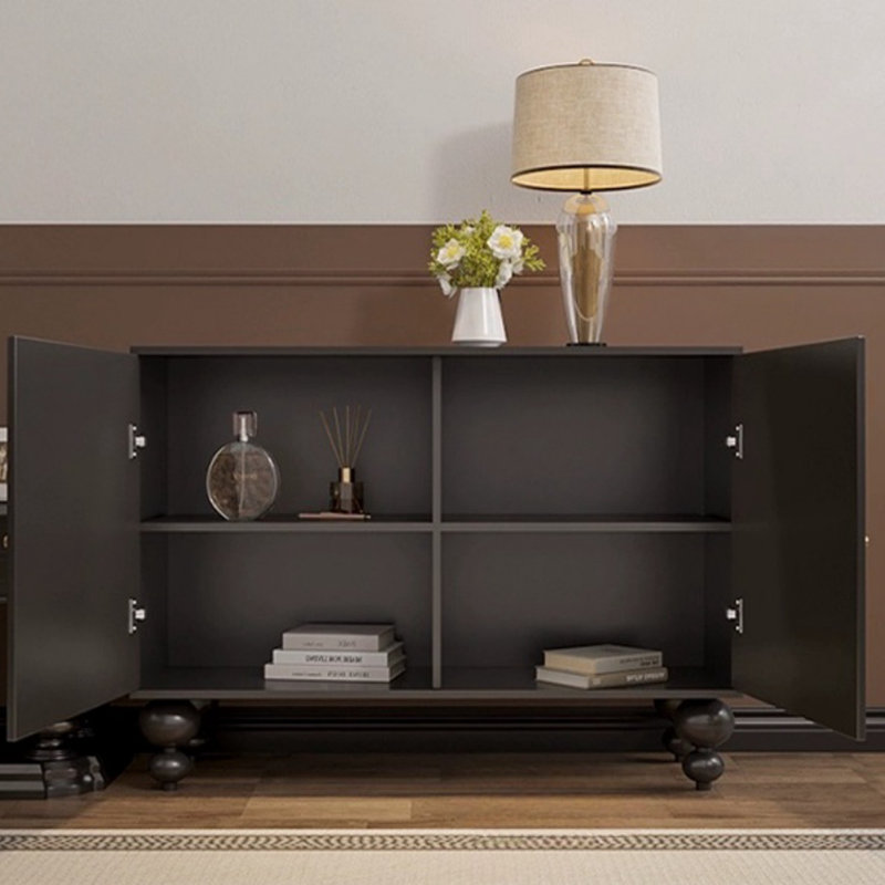 Armoire d'appoint en bois massif de style crème, Noir
