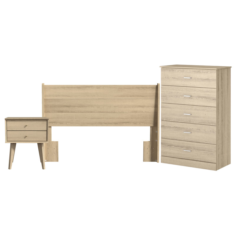 Ensemble de chambre à coucher Allyannah, 3 Pcs: Headboard, Chest, Nightstand