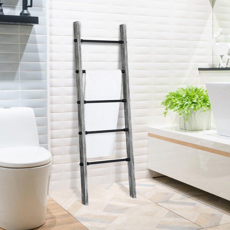 Wall-Leaning 5 ft Blanket Ladder, White/Grey