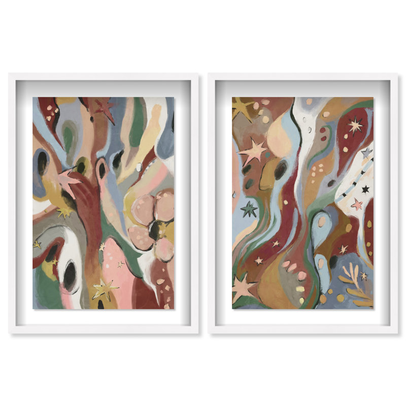 Modern Folk Set Shadowbox Abstract Print by Oliver Gal, Black Frame, 10 x 15, 75"H x 51"W, White Shadowbox