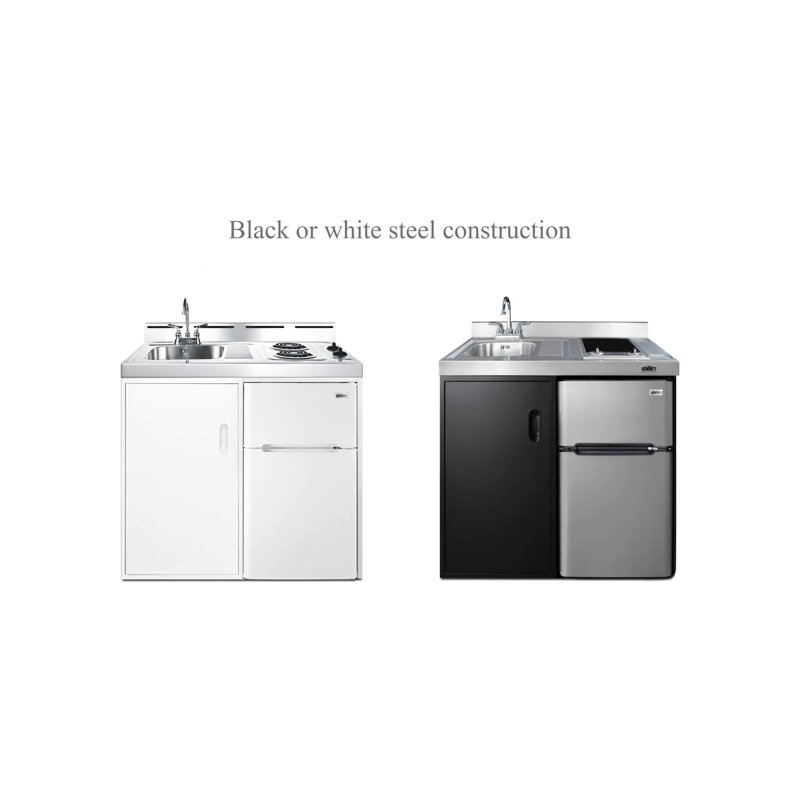 36" Black and Gray All-in-One Kitchenette with Smooth-Top Cooktop and Refrigerator