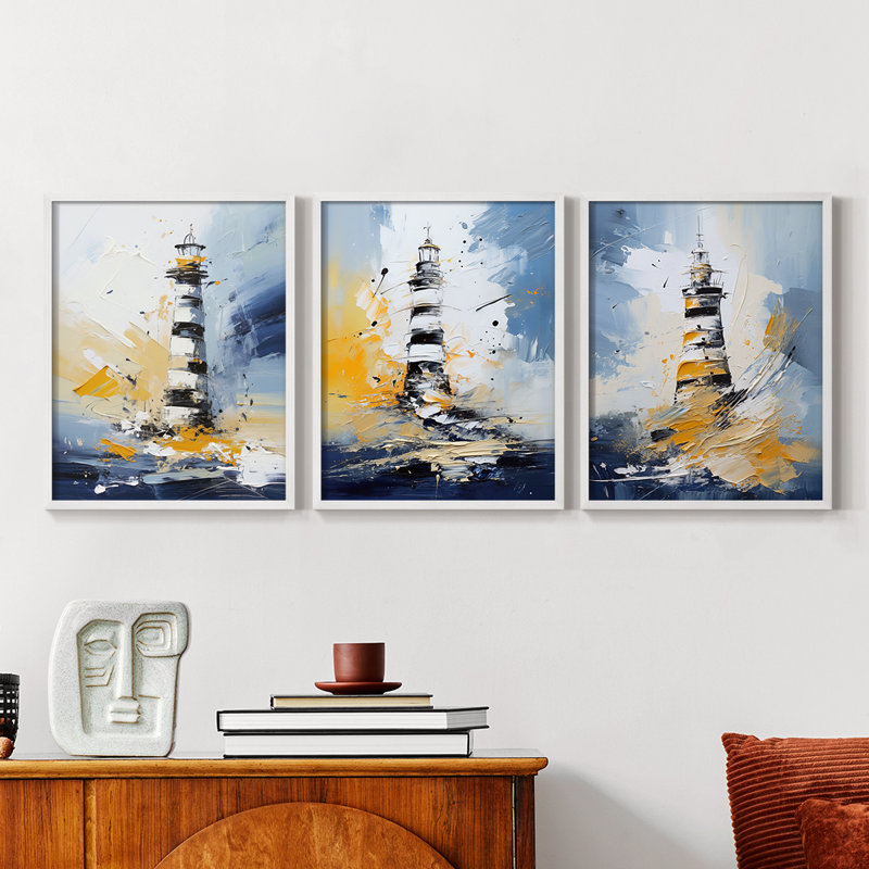 Série Sea and Shore Cxxix - Ensemble de 3 estampes numériques encadrées - Prêt à être accroché, Blanc, H 20 po x l 16 po