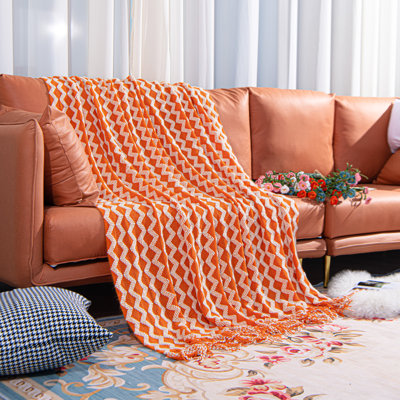 Acrylic Knitted Throw Blanket, Lightweight and Soft with Tassels, Wave - NTBAY