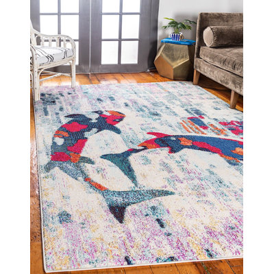 Tapis crème / bleu à motif abstrait Grigsby