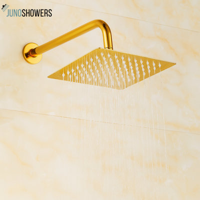 Luxury Gold Finish Wall Mount Rainfall Shower Head Premium Brass Design Juno Showers