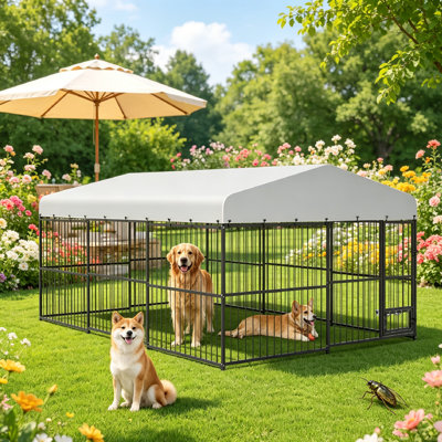 Chenil d'extérieur pour chien de 177,17 po x l 118,11 po x H 70,87 po, grandes enclos pour chien avec couvercle imperméable, porte verrouillable et porte d'alimentation, grand enclos pour chien et enclos de jardin pour le jardin.