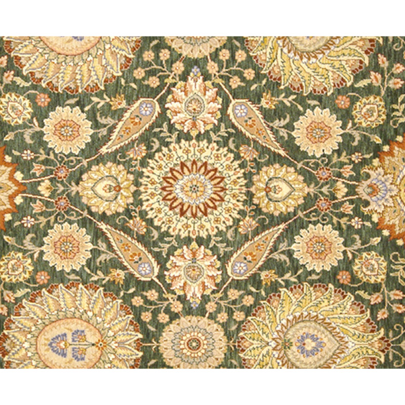 High-Quality Hand-Knotted Dark Green Area Rug