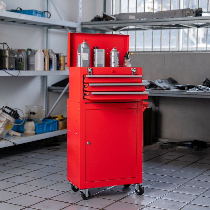 3-Drawer Steel Combination Rolling Tool Chest Set, Red