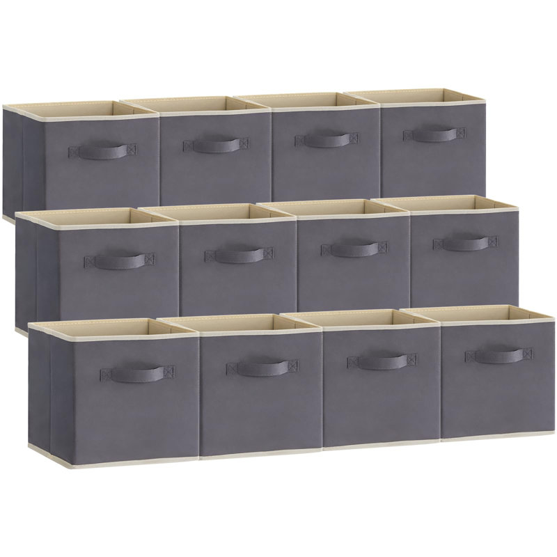 12 Packs Storage Cubes,Cube Storage Bins,Foldable Decorative Fabric Storage Baskets For Organizing Home Organizers With Handles For Shelves, Closet, Grey