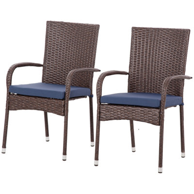 Ensemble de 2 chaises de salle à manger en rotin PE avec coussins Outsunny