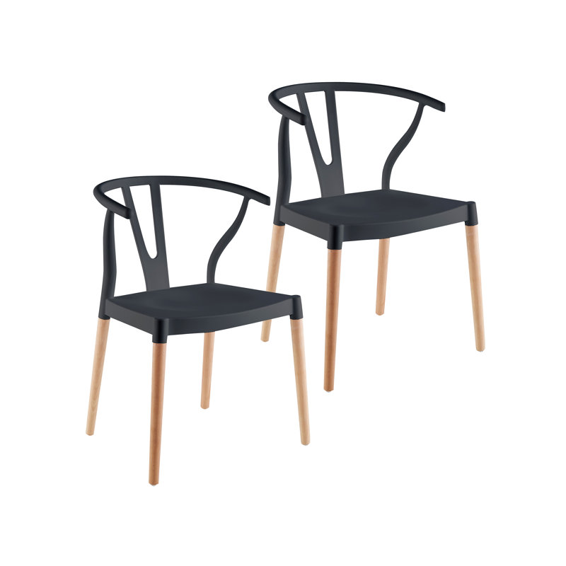 Chaises de salle à manger en plastique avec pieds en bois de hêtre Burkleigh, Noir