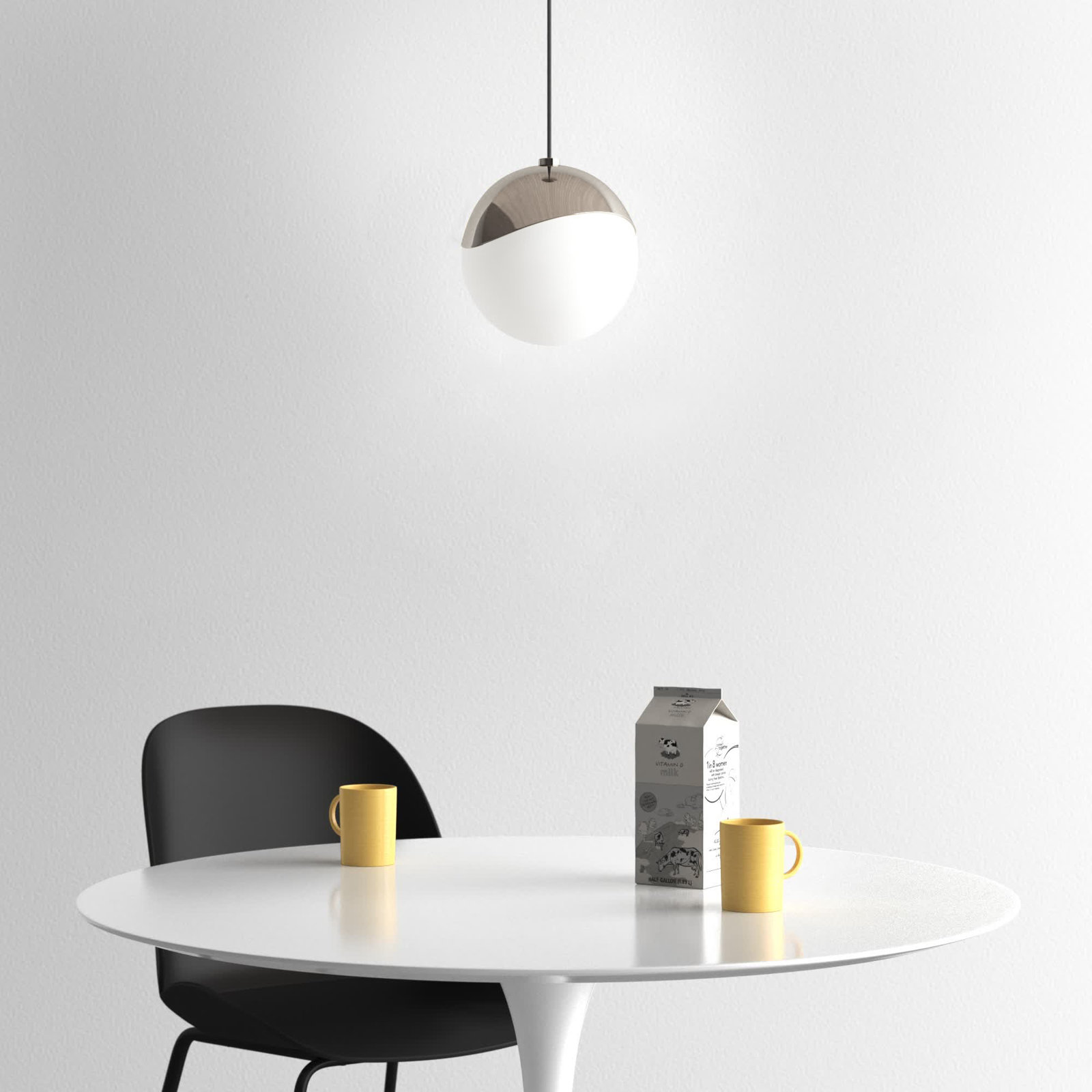 Taza Single Light Glass Dimmable Pendant, Polished Nickel, 8" H x 7.5" W x 7.5" D