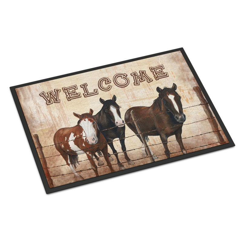Tapis d'entrée antidérapant Welcome Horses, Rectangle 1 pi 6 po x 2 pi 3 po